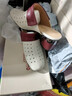 真皮包頭半拖鞋女夏季新款粗跟涼鞋一腳蹬舒適橡膠軟底方頭鞋 米加紅 35 曬單實(shí)拍圖