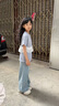 G.DUCKKIDS2025新款女童蕾絲花邊裙套裝夏季薄款軟萌公主裙幼兒園穿搭兩件套 麻灰色短袖單件 120 cm 曬單實(shí)拍圖