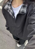 卡圖弛日系復(fù)古翻領(lǐng)格子飛行夾克男生夏季寬松潮流休閑工裝外套衣服男裝 黑色 XL 曬單實(shí)拍圖