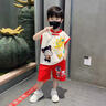 靚貝城堡哪吒衣服男童夏裝套裝2025新款兒童背心短褲男寶寶夏季漢服唐裝 紅色 120 曬單實(shí)拍圖