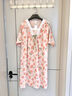 已朵純棉睡衣女夏季減齡碎花法式浪漫中長(cháng)款孕婦睡裙連衣裙可外穿 粉色碎花 L 【建議100-120斤】 曬單實(shí)拍圖