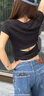 Calvin KleinJeans25春夏女士潮流休閑ck鏤空辣妹正肩羅紋重磅短袖T恤47AB208 UB1-太空黑 M 曬單實(shí)拍圖