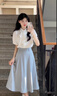 夢(mèng)琪嵐純欲風(fēng)辣妹套裝女2025夏季蝴蝶結(jié)短袖襯衫上衣高腰半身裙兩件套潮 襯衫+半身裙 兩件套(送腰帶) M 【建議95-110斤】 曬單實(shí)拍圖