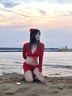 迪紫兔性感分體泳衣泡溫泉比基尼四件套高級純欲三點(diǎn)式帶披肩沙灘度假 紅色泳衣+紅色頭花【85-115斤】 曬單實(shí)拍圖