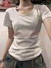 浪莎純棉短袖T恤女夏季2025新款辣妹設計感小眾修身顯瘦百搭圓領上衣 曬單實拍圖