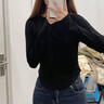 純色保暖內衣女士圓領百搭彈力螺紋內搭打底衫女秋冬修身上衣T恤 愚仁-1045【黑色】 XL 曬單實拍圖