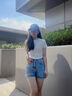 鉑吶苓牛仔短褲女2025年夏季高腰薄款新款寬松顯瘦小個子a字闊腿熱褲 牛仔短褲【淺藍色雙扣】 L 推薦105-115斤 曬單實拍圖