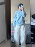 名創(chuàng)優(yōu)品（MINISO）奶藍色長袖t恤女春秋季新款百搭減齡舒適內搭打底衫寬松純棉女裝 【減齡顯白】淺藍(純色) L 165 (體重115-130斤) 曬單實拍圖