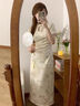 丹珠娜（DanZhuNa）新中式連衣裙子夏天女裝2025年夏季新款國風(fēng)文藝氣質(zhì)旗袍改良長裙 1276杏色裙子 L 曬單實拍圖