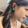 Lnieer清涼感藍色花朵串珠耳釘女氣質小眾設計顯白耳環(huán)藝術夏日度假耳飾 冰透粉【925銀針】 曬單實拍圖