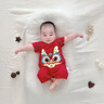 G. DUCKKIDS純棉連體衣滿月嬰兒衣服夏季男寶寶包屁衣周歲百天拍照服裝中國(guó)風(fēng) 紅色純棉短袖龍 120克 90cm 曬單實(shí)拍圖