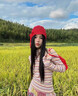 南極人帽子女針織鏤空冷帽大頭圍堆堆帽時(shí)尚洋氣夏2025新款辣妹韓版包頭 紅色 曬單實(shí)拍圖