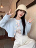 JAVC法式短款小香風(fēng)藍(lán)色針織開衫女2025新款秋冬小眾氣質(zhì)麻花毛衣外套 藍(lán)色 L 建議 105-115斤 曬單實拍圖