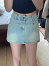 冶芷梨形身材牛仔短裙女夏高腰彈力遮肚子a字半身裙褲裙 牛仔短裙褲淺藍(lán)色 S 曬單實(shí)拍圖