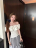 瑜尚臻品一字肩短款上衣女荷葉邊露肩短袖t恤夏季純欲性感辣妹修身打底衫 【杏色】M 曬單實(shí)拍圖