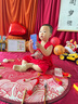 木木屋童裝嬰兒周歲衣服男寶寶夏季薄款生日抓周禮服新中式百日宴漢服 紅色三件套 90cm 90碼適合80-90年齡1-2歲左 曬單實拍圖
