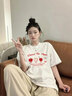 一寸相思純棉圓領(lǐng)短袖T恤女裝夏韓版寬松休閑大碼中長款洋氣時(shí)尚百搭上衣 白色-笑臉蘋果 L (110-125) 曬單實(shí)拍圖