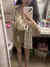 朦朧杏微胖女生穿搭套裝肚子遮肉小個(gè)子夏天三件/韓系學(xué)院 三件裝格紋+內(nèi)搭上衣+牛仔短褲 XL 曬單實(shí)拍圖
