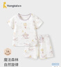 童泰（TONGTAI）寶寶短袖套裝夏季薄款男童半袖家居服女童空調(diào)服無骨睡衣竹棉 小象黃 90 曬單實拍圖