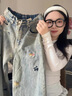 LDBE美式復(fù)古小狗刺繡高腰闊腿牛仔褲女夏季2025新款寬松顯瘦直筒褲子 復(fù)古藍(lán) L 曬單實(shí)拍圖