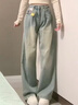 燦圖美式高街闊腿牛仔褲女春夏季小個子寬松顯瘦高腰直筒休閑長褲子女 淺藍(lán)色 M 曬單實拍圖