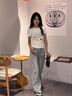 韓版正肩白色短袖t恤女2025新款夏季設(shè)計感小眾修身顯瘦短款上衣 白色 M 曬單實拍圖