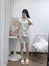 莫貝海（mobeihai）冰絲睡衣女夏季三件套裝短袖長(zhǎng)褲2025新款春可外穿大碼熊貓家居服 22040熊貓香檳三件套 L 90-105斤 曬單實(shí)拍圖