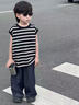 G.DUCKKIDS兒童夏季套裝男童條紋體恤無(wú)袖背心2025新款男孩休閑寬松兩件套潮 條紋圖片色套裝 140 曬單實(shí)拍圖