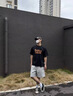 唐號日系潮牌短袖t恤男款夏季套裝男士寬松體恤男裝一套搭配工裝短褲 T444白加D42黑褲 XL 曬單實拍圖