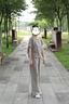 衣典零一（LEDIALYI）時(shí)尚套裝夏季一整套2025新款媽媽休閑減齡亞麻襯衫闊腿褲子兩件套 銀灰 L （建議115-126斤） 曬單實(shí)拍圖