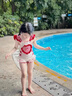 女童泳衣2025新款洋氣兒童愛(ài)心連體泳服中大童甜美度假沙灘泳裝 泳衣+泳帽 130 曬單實(shí)拍圖