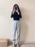 班尼路褲子女休閑褲女裝春秋冬新款顯瘦束腳褲小個(gè)子女生百搭時(shí)尚小腳褲 灰-螺紋收腳版 M 曬單實(shí)拍圖