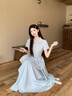 茯見小個(gè)子連衣裙女2025夏季氣質(zhì)設(shè)計(jì)感獨(dú)特收腰顯瘦藍(lán)色短袖長裙子 藍(lán)色建議155-163cm M （建議110斤以內(nèi)） 曬單實(shí)拍圖