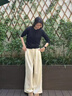 茯見2025新款女裝垂感山本褲夏季小個子高腰女褲西裝休閑褲闊腿褲子女 米白色 L 曬單實拍圖