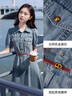 香影牛仔連衣裙女2025夏季新款復古法式收腰泡泡袖中長(cháng)款翻領(lǐng)裙子 牛仔藍 L 165/88A/110-125斤 曬單實(shí)拍圖