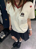 正肩刺繡撞色V領(lǐng)短袖T恤女2025新款夏季設(shè)計(jì)感小眾微寬松顯瘦上衣 杏色 M 曬單實(shí)拍圖