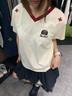 正肩刺繡撞色V領(lǐng)短袖T恤女2025新款夏季設(shè)計(jì)感小眾微寬松顯瘦上衣 杏色 M 曬單實(shí)拍圖