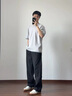 Homlean男士褲子夏季冰絲涼感寬松垂順直筒休閑潮流彈力運動長褲子Le060 黑色 L （建議110-135斤） 曬單實拍圖