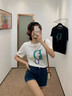 春夏新款大碼高腰牛仔短褲韓版歐美復古水洗高彈力卷邊打底熱褲女 深藍色 S 曬單實(shí)拍圖