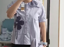 紫涵（ZIHAN）紫涵娃娃領(lǐng)短袖襯衫女夏季甜美風減齡設計感花朵寬松襯衣 清新紫 M 曬單實拍圖