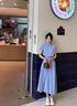緋垚襯衫連衣裙子夏季學(xué)院風(fēng)女裝顯瘦藍(lán)色條紋百搭POLO領(lǐng)收腰顯瘦長(zhǎng)裙 【藍(lán)色條紋】（無(wú)腰帶） M 曬單實(shí)拍圖