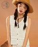 紫涵（ZIHAN）紫涵鏤空無(wú)袖針織馬甲女夏季法式度假風(fēng)復(fù)古鉤花開(kāi)衫馬夾 米金 XL 曬單實(shí)拍圖