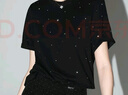 COCOBELLA[璀璨星河]手工燙鉆短袖T恤女寬松舒適棉感上衣TS3010 星空黑 S 曬單實(shí)拍圖
