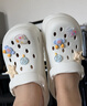 名創(chuàng)優(yōu)品（MINISO）洞洞鞋男女夏季外穿涼鞋防滑厚底踩屎感包頭涼拖鞋 卡其+海洋星星 曬單實拍圖