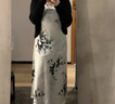 獨束大碼女裝【新中式】水墨風(fēng)印花吊帶裙秋裝新款微胖mm國風(fēng)裙子 墨竹 L 曬單實拍圖