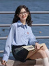 佐敘學生風藍色條紋襯衫外套女蝴蝶結(jié)刺繡夏秋兩季慵懶風休閑寬松上衣 藍色 M （85-110斤） 曬單實拍圖