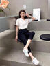 皮爾卡丹（Pierre caidin）藏青色窄版闊腿褲女夏季薄款2025新款高腰垂感顯瘦寬松直筒西裝褲 藏青色 藏青色 S 26碼85-95斤 曬單實(shí)拍圖
