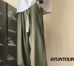 至唯 純棉休閑褲男夏季oversize闊腿寬松褲子美式高街薄款潮流直筒褲 軍綠色 L【推薦110-130斤】 曬單實(shí)拍圖