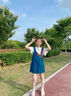 Svecymikov國(guó)際品牌女童夏新款創(chuàng)意貼花藍(lán)色背帶短褲女孩寬松休閑闊腿連體褲 溫婉款套裝 【上衣+背帶褲】 140 cm 曬單實(shí)拍圖