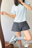 徽昂運動(dòng)套裝女瑜伽服女跑步健身服速干衣t恤網(wǎng)紗美背短袖短褲藍灰M 曬單實(shí)拍圖